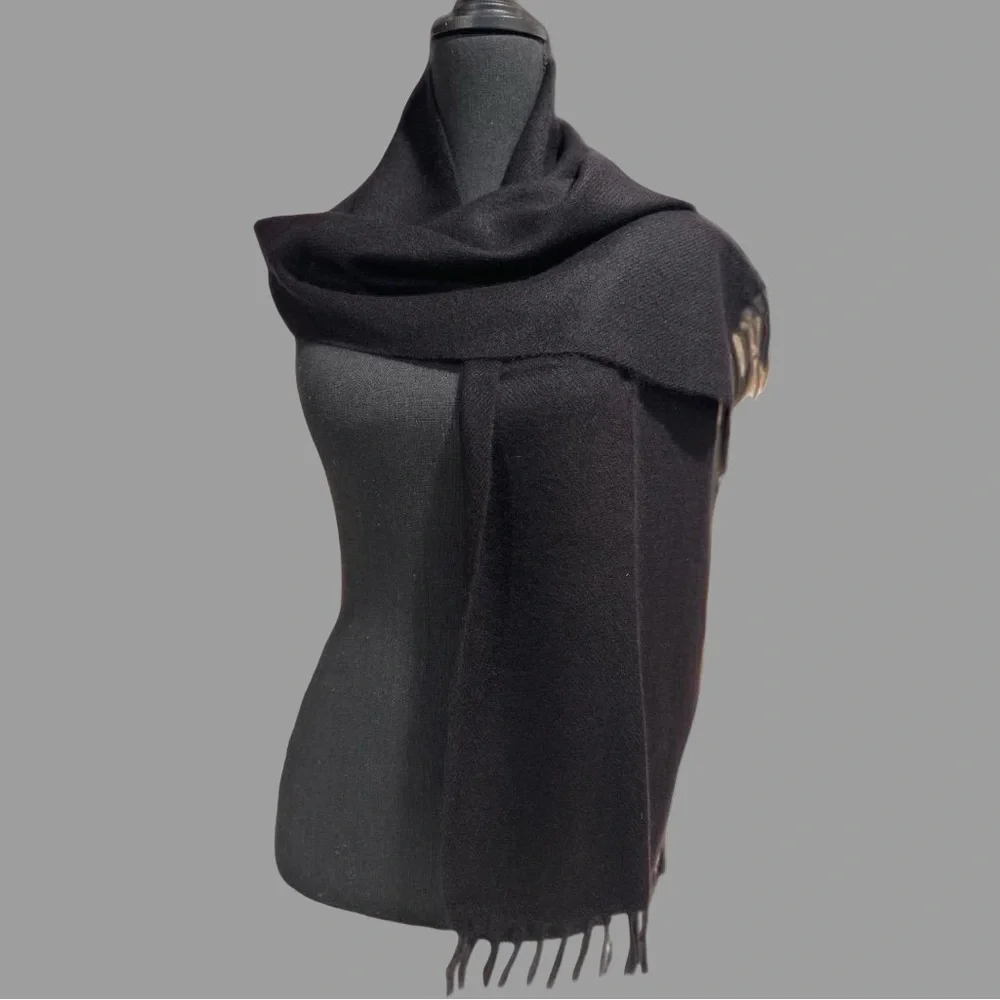100% Pure 4-Ply Chyangra Pashmina Cashmere Scarf Handmade Nepal COA NWT -BLACK